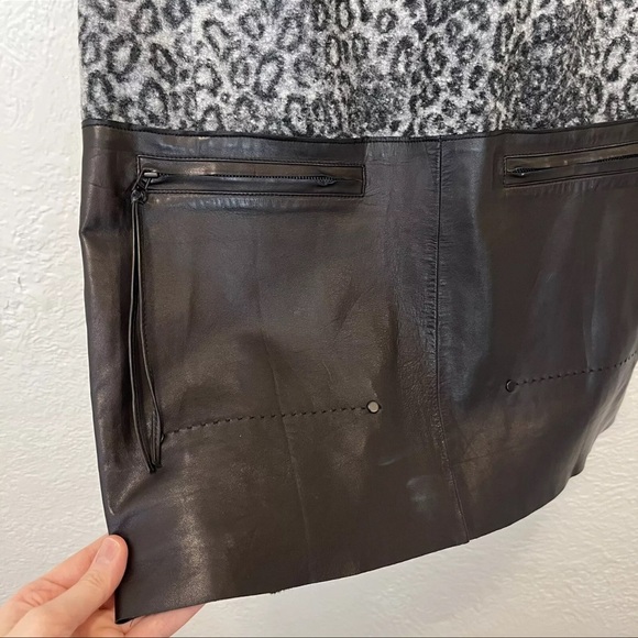 Rebecca Taylor Black Leather Wool Leopard Animal Print Dress Size 10 Medium M - Picture 5 of 8